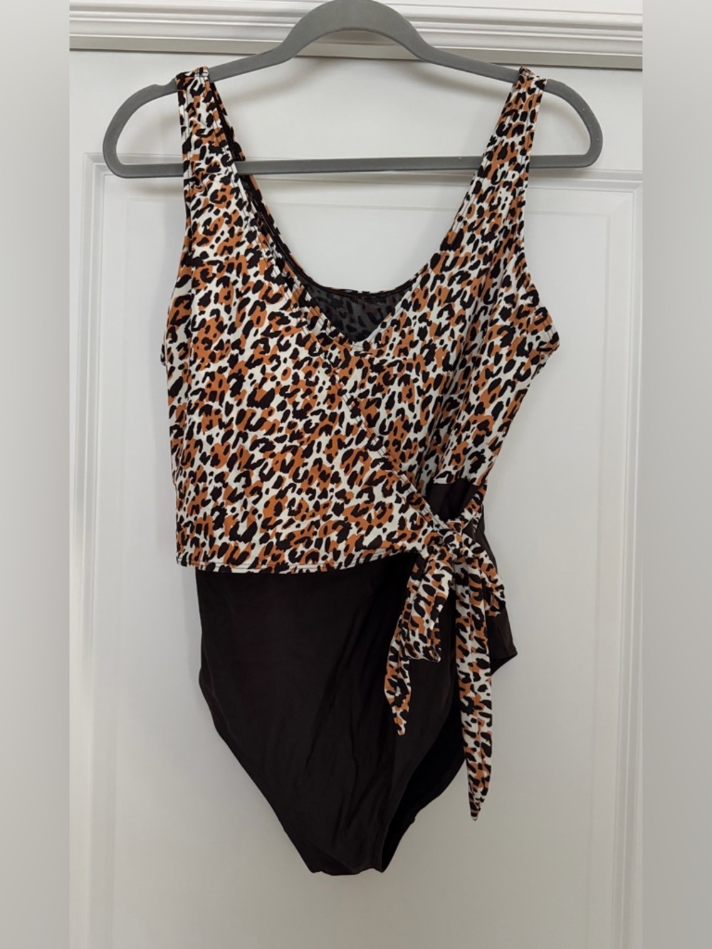 Leopard Print Wrap Front Tank swimsuit - Brown/Black